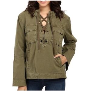 Free People Safari Lace Up Pullover Green Jacket Women Size Large